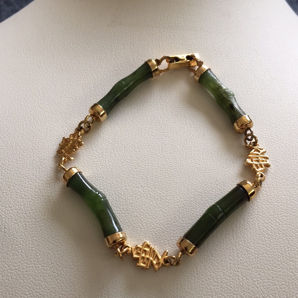Green jade bamboo 12k GF vermeil bracelet